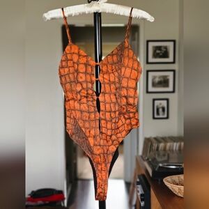 Zara Boa Animal High Cut Leg Bodysuit